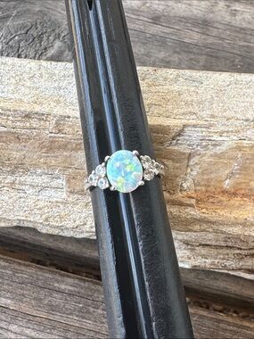 Sterling Silver Ring with CZ  and Opal